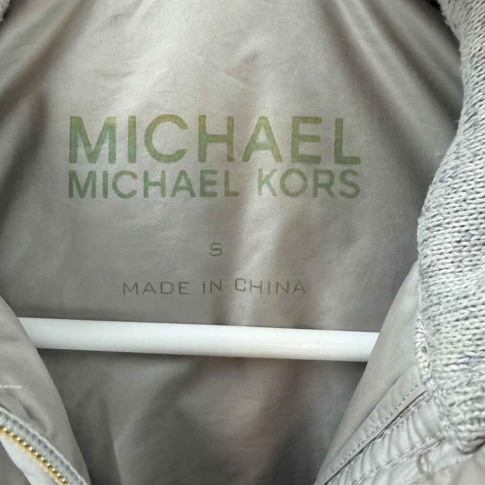Michael Michael Kors Jacket Womens Small Gray Quilted Puffer Knit Zip Thumbholes